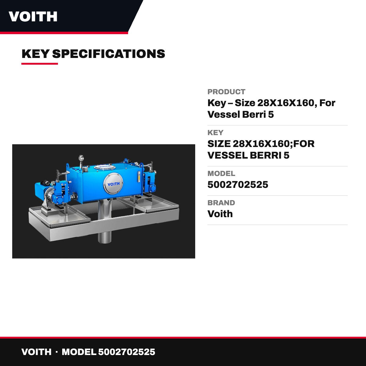 Voith – Key, Size 28X16X160, For Vessel Berri 5