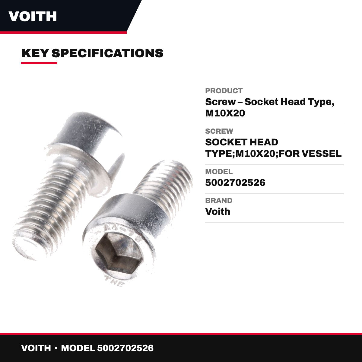 Voith 5002702526 – Screw – Socket Head Type, M10X20