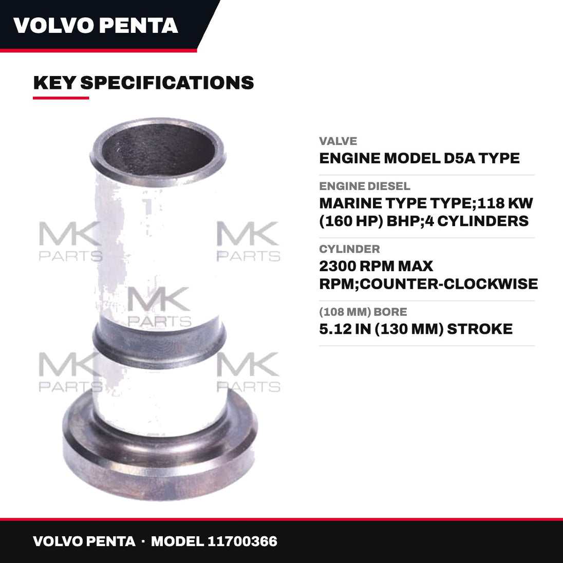 Volvo Penta 11700366 – Valve – Engine Model D5A Type