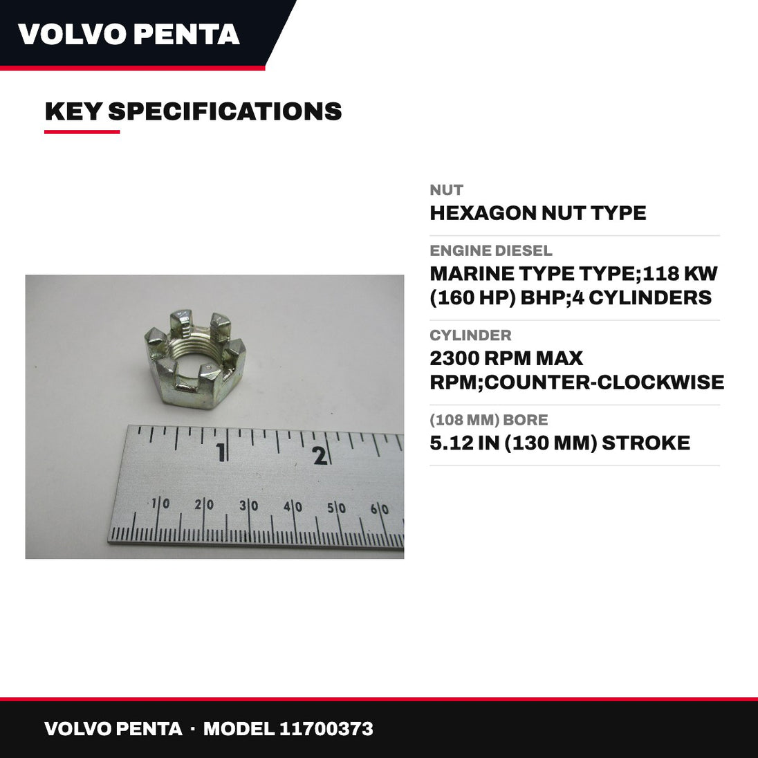 Volvo Penta 11700373 – Nut – Hexagon Nut Type