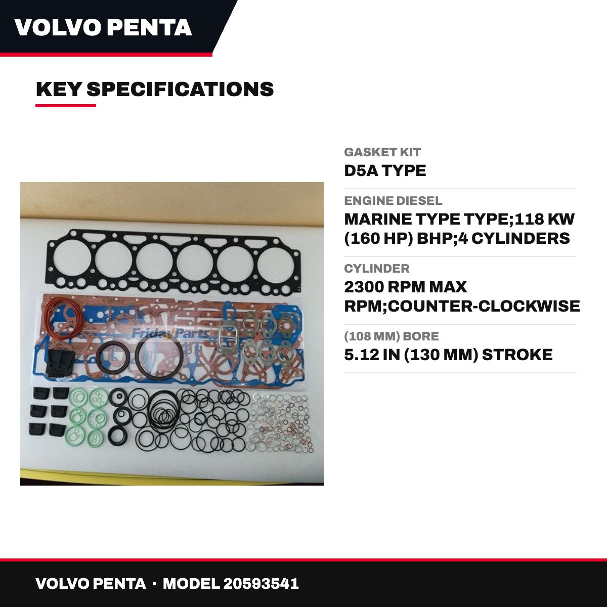 Volvo Penta 20593541 – Gasket Kit – D5A Type