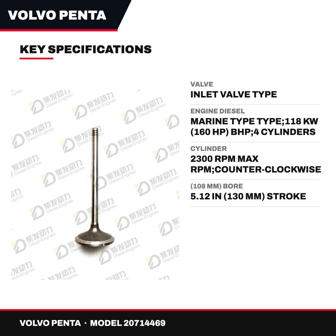 Volvo Penta 20714469 – Valve – Inlet Valve Type