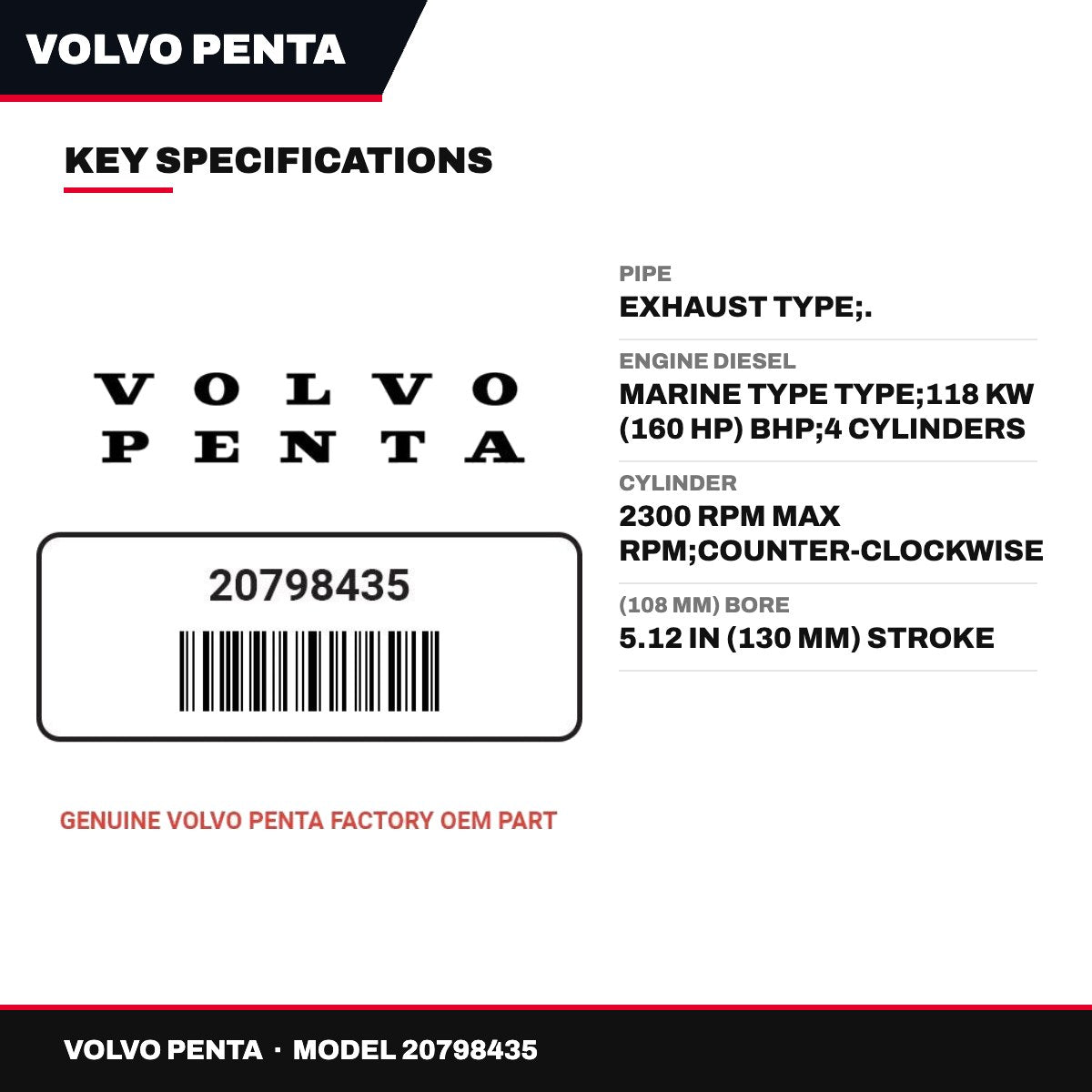 Volvo Penta 20798435 – Pipe – Exhaust Type, .