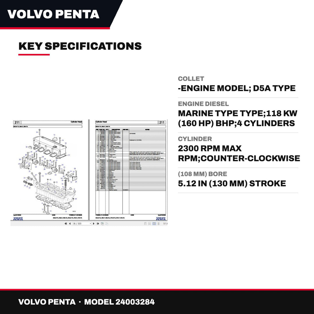 Volvo Penta 24003284 – Collet – -Engine Model, D5A Type