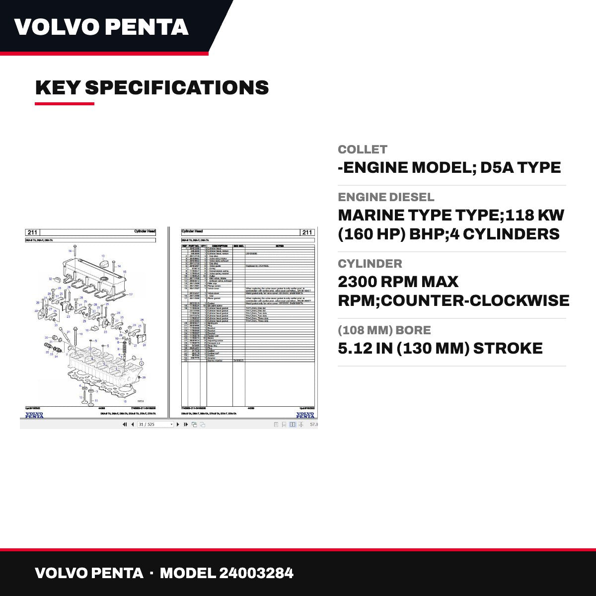Volvo Penta 24003284 – Collet – -Engine Model, D5A Type