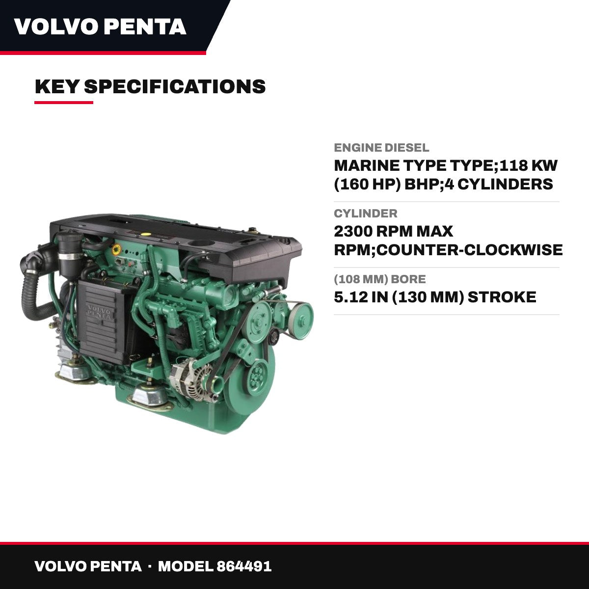 Volvo Penta 864491 – Engine Diesel – Marine Type Type, 118 Kw (160 Hp) Bhp