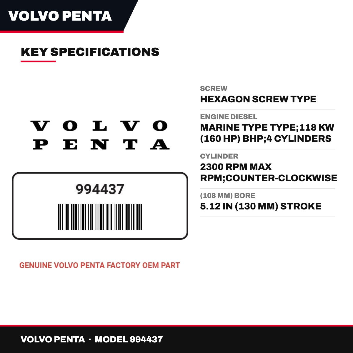 Volvo Penta 994437 – Screw – Hexagon Screw Type