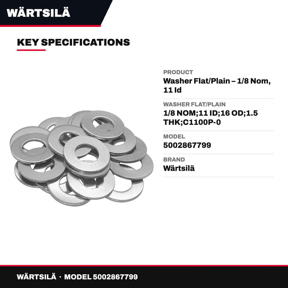Wärtsilä – Flat/Plain Washer, 1/8 Nom, 11 ID