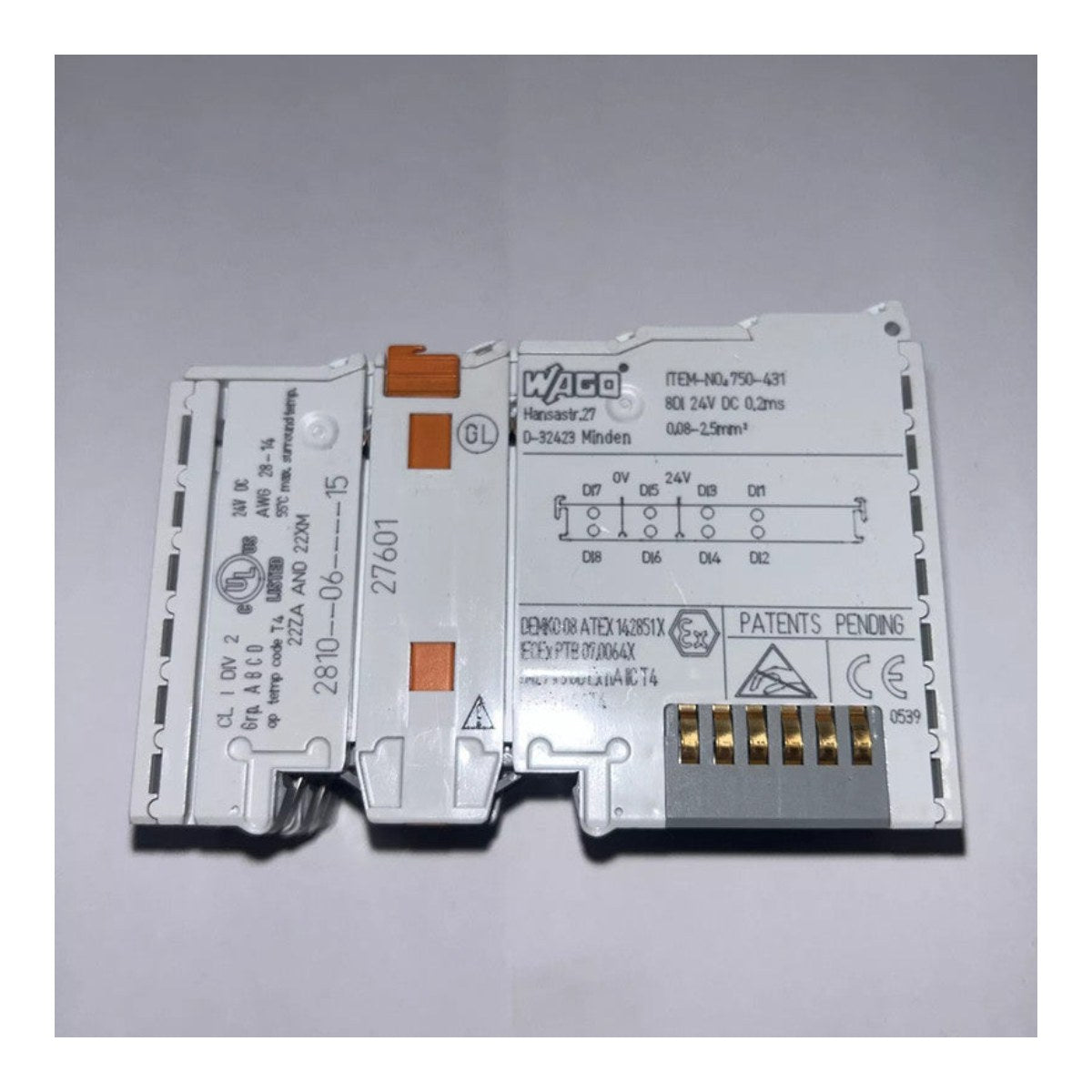 Wago 750-431 – 8 Channel Digital Input Module I/P Voltage - 24 V Dc I/P Connection - 1 Conductor Switching - High Side (Posit