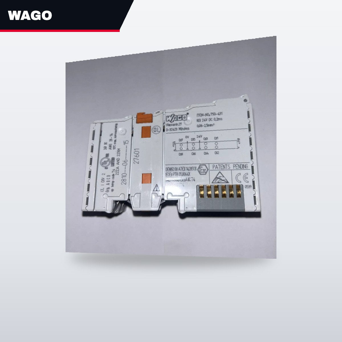 Wago 750-431 – 8 Channel Digital Input Module I/P Voltage - 24 V Dc I/P Connection - 1 Conductor Switching - High Side (Posit