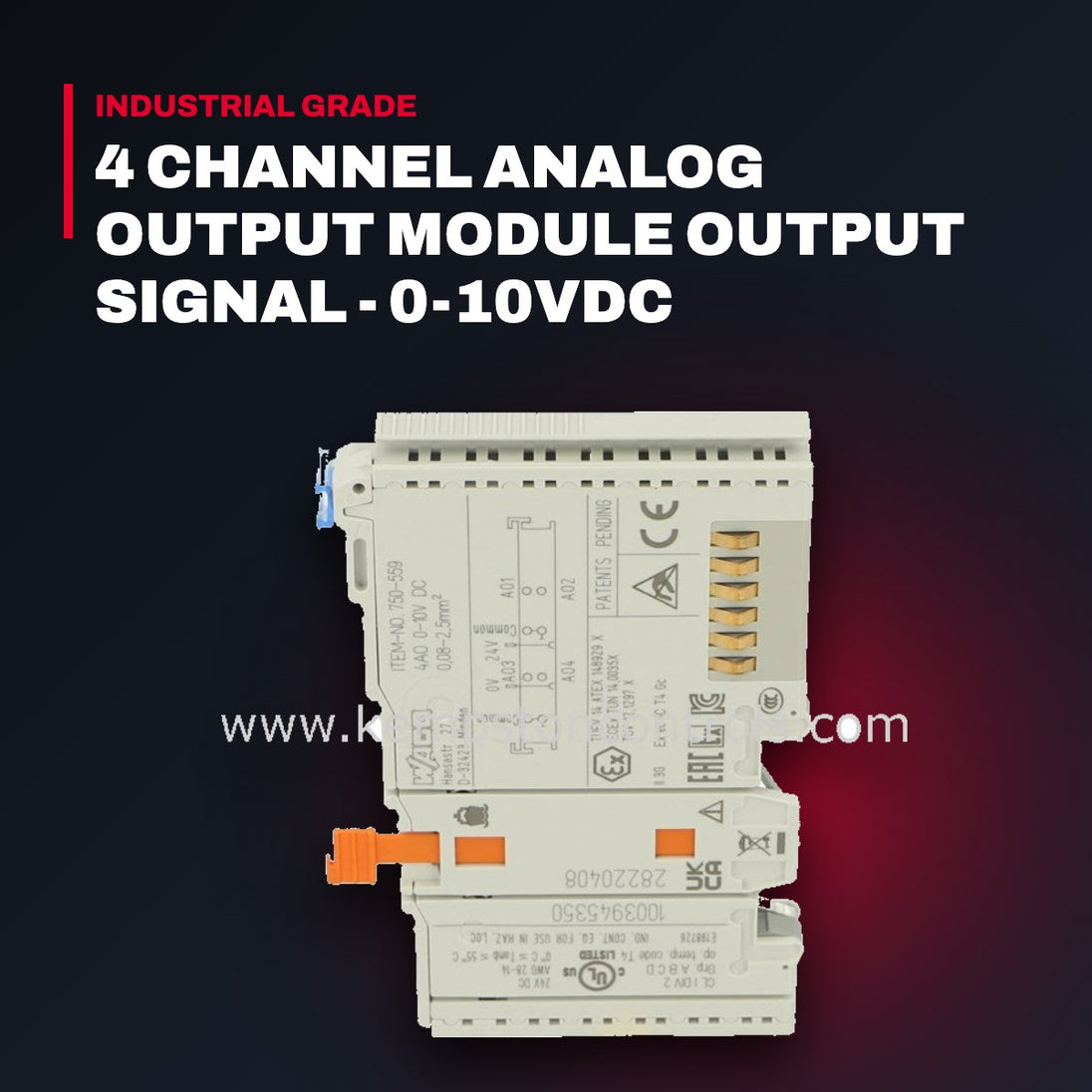 Wago 750-559 – 4 Channel Analog Output Module Output Signal - 0-10Vdc Resolution - 12Bit Connection - 4*2Wire Load Impedance