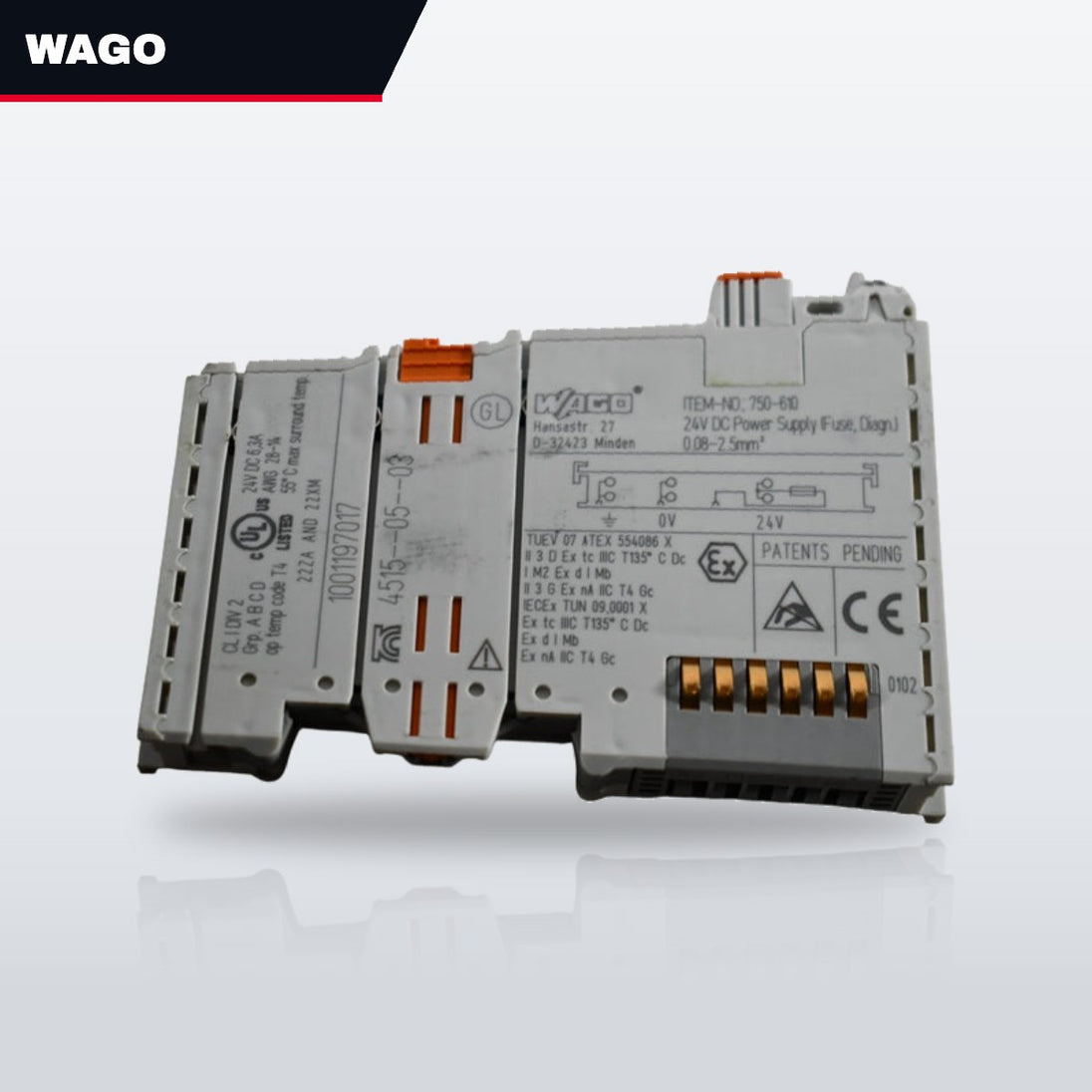 Wago 750-610 – 24Vdc Supply Module Max Current - 6.3A Fuse – 5*20Mm