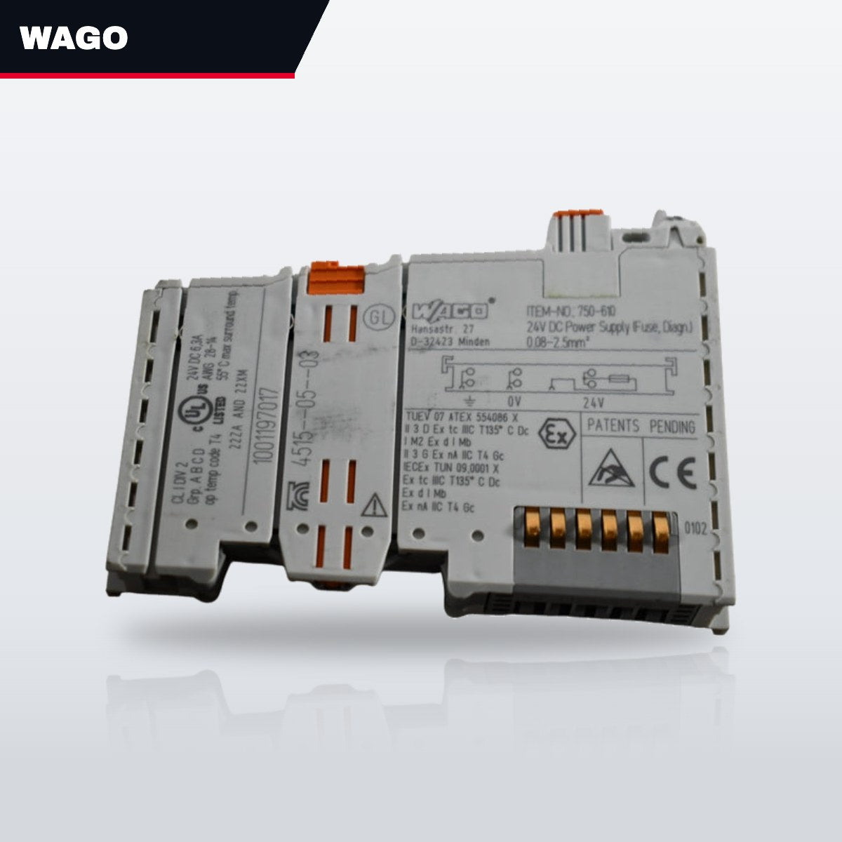 Wago 750-610 – 24Vdc Supply Module Max Current - 6.3A Fuse – 5*20Mm