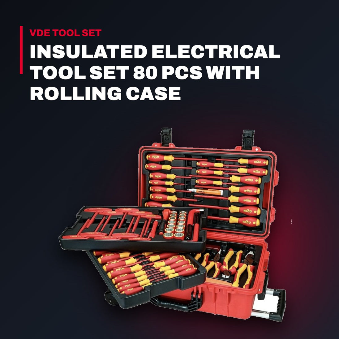 Wiha 32800 – Insulated Electrical Tool Set 80 Pcs with Rolling Case