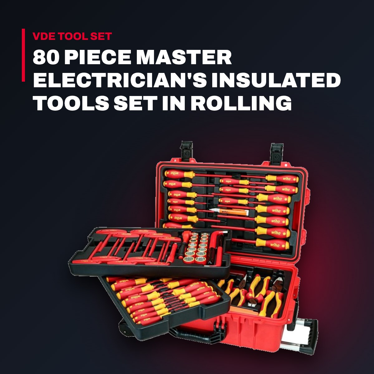 Wiha OTHERS – 80 Piece Master Electrician'S Insulated Tools Set In Rolling Hard Case Specifications Sku-32800 Upc-0847053280