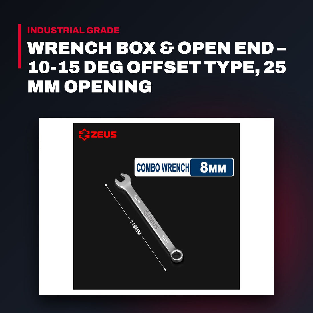 Wrench Box & Open End – 10-15 Deg Offset Type, 25 Mm Opening