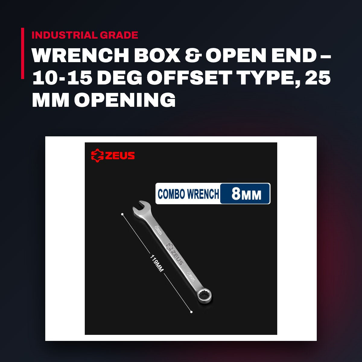 Wrench Box & Open End – 10-15 Deg Offset Type, 25 Mm Opening