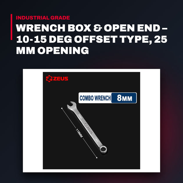 Wrench Box & Open End – 10-15 Deg Offset Type, 25 Mm Opening