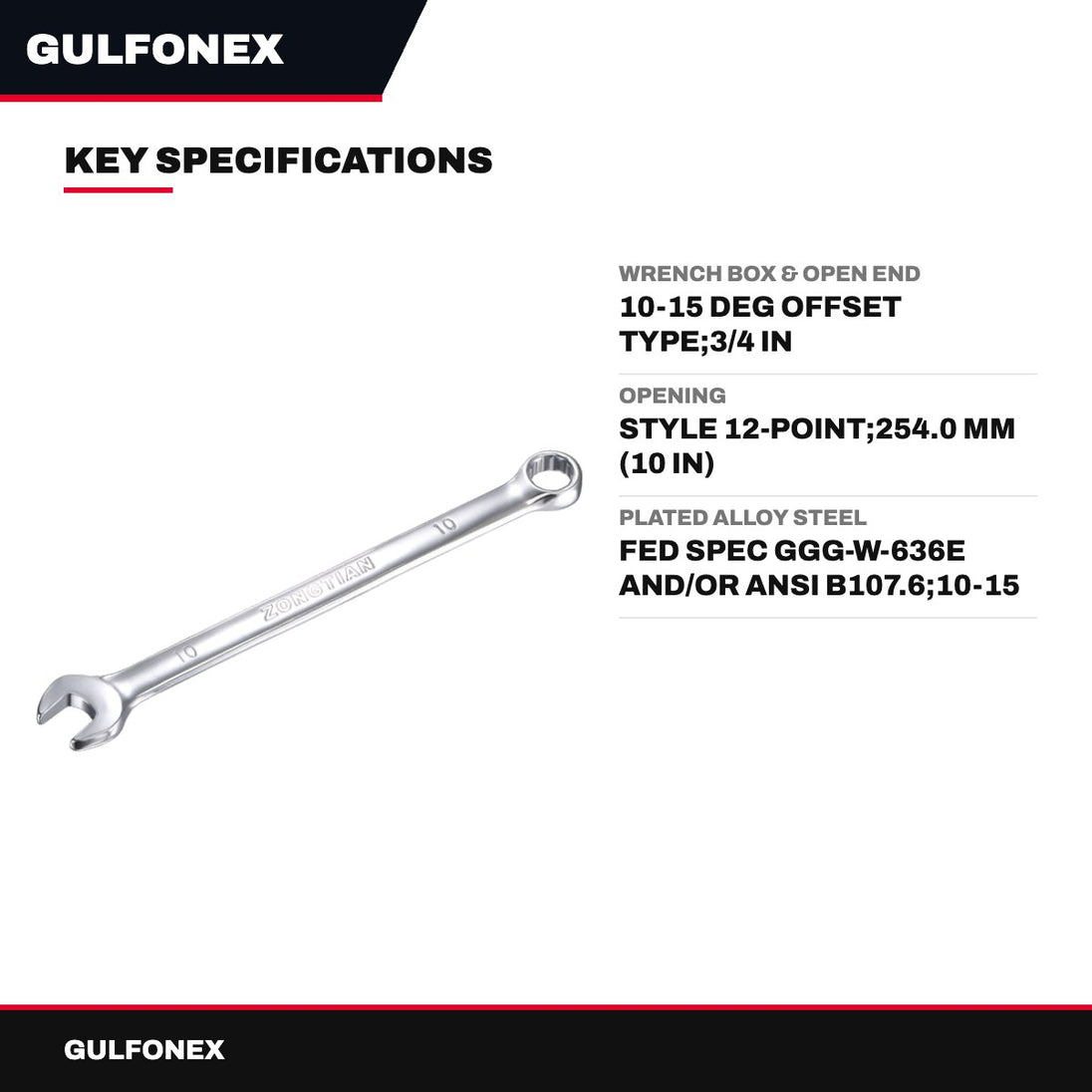 Wrench Box & Open End – 10-15 Deg Offset Type, 3/4 In