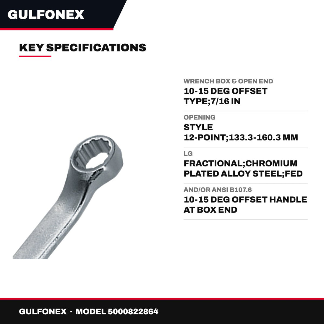 Wrench Box & Open End – 10-15 Deg Offset Type, 7/16 In