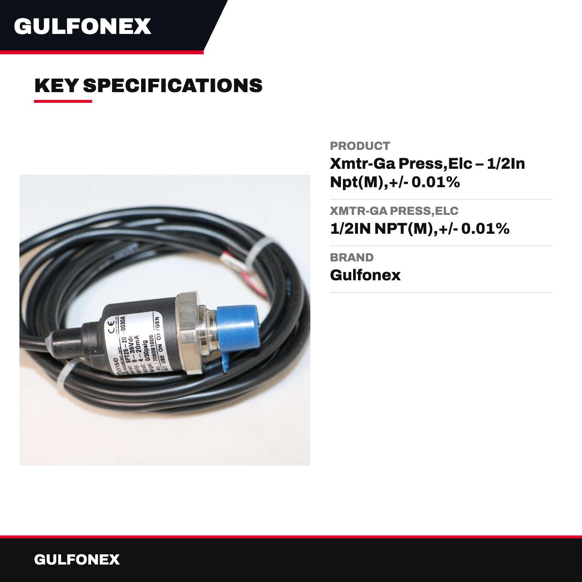 Xmtr-Ga Press,Elc – 1/2In Npt(M),+/- 0.01%